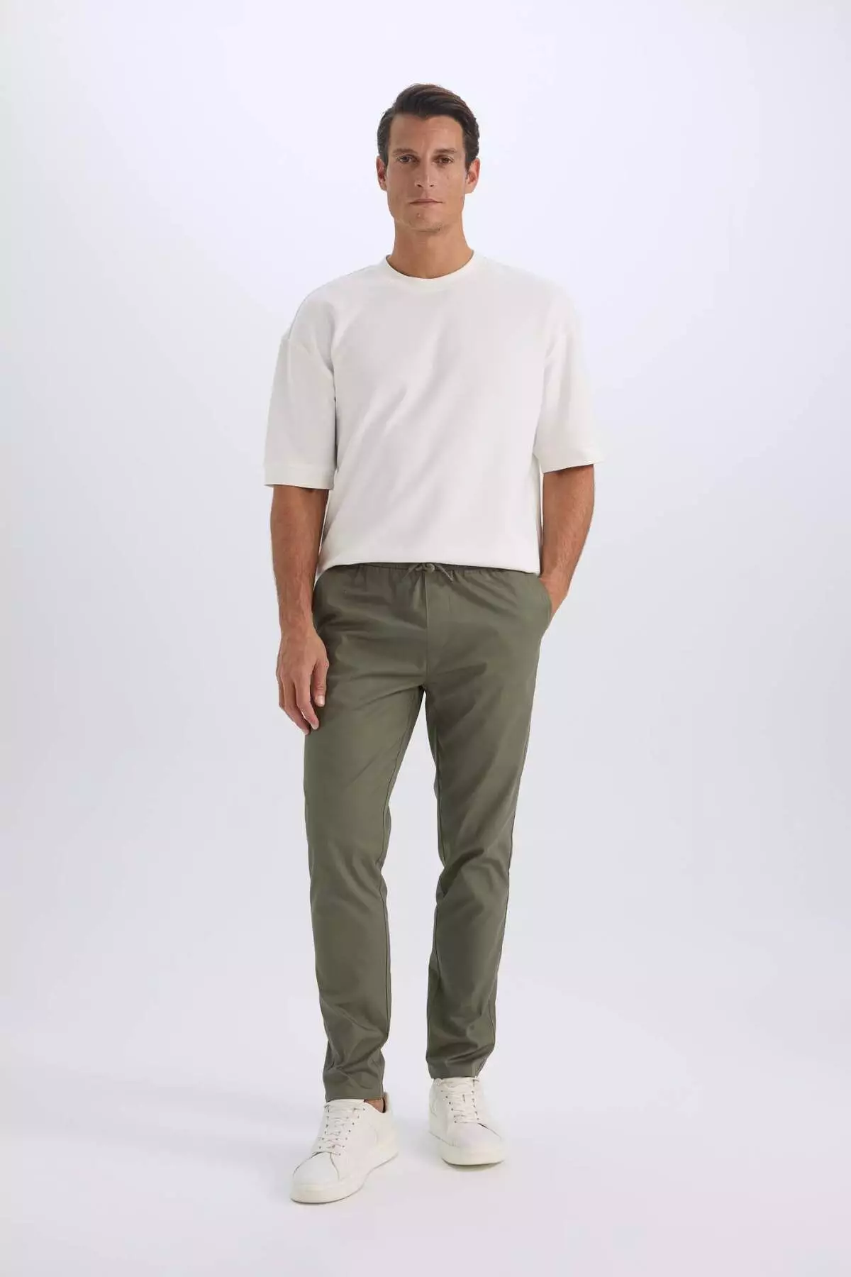 100% Cotton Summer Jogger Chino Pants with Lace-Up Waist and Pockets Straight Leg Z9933Az25Sp