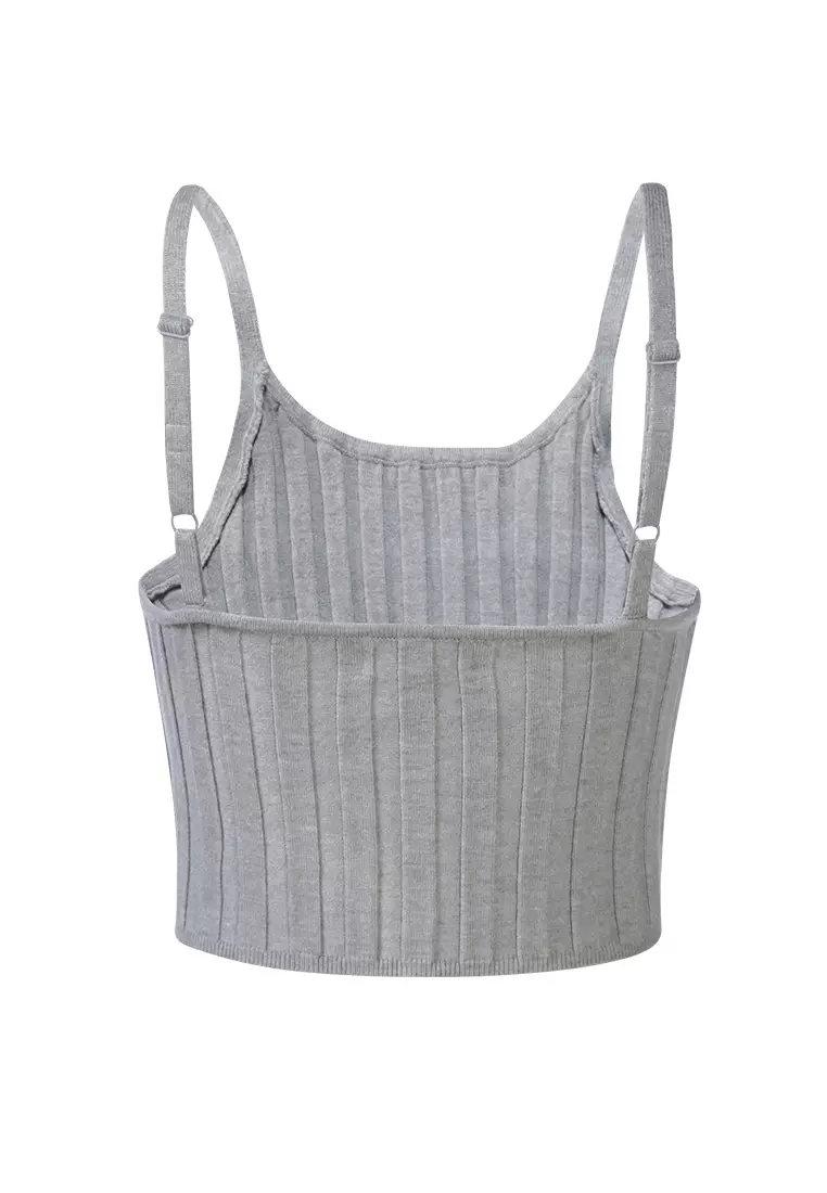 Rib Knit Spaghetti Crop Top di Heather Gray