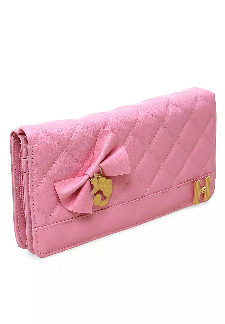 Dive Dompet Panjang Wanita Cat Ribbon Wallet Casual Many Slot Material Kulit Leather ORIGINAL - Pink