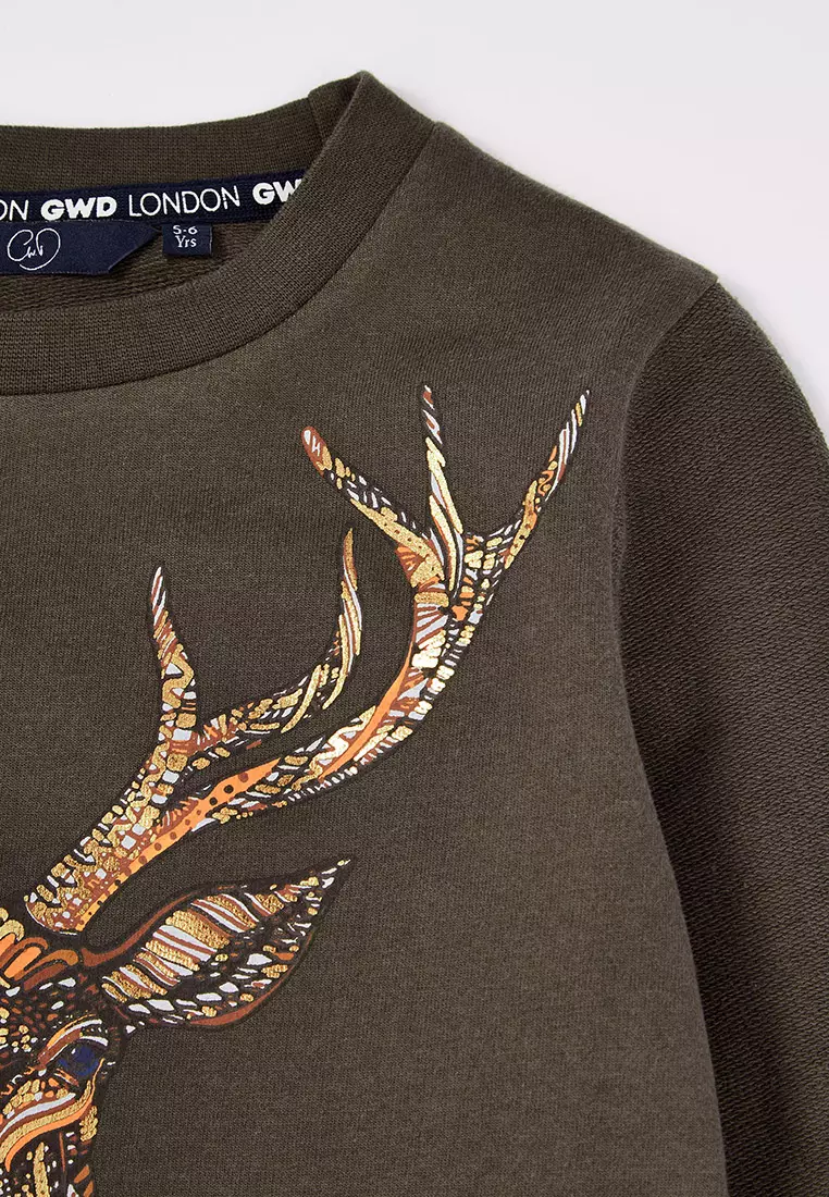 Stag khaki  foil print sweatshirt