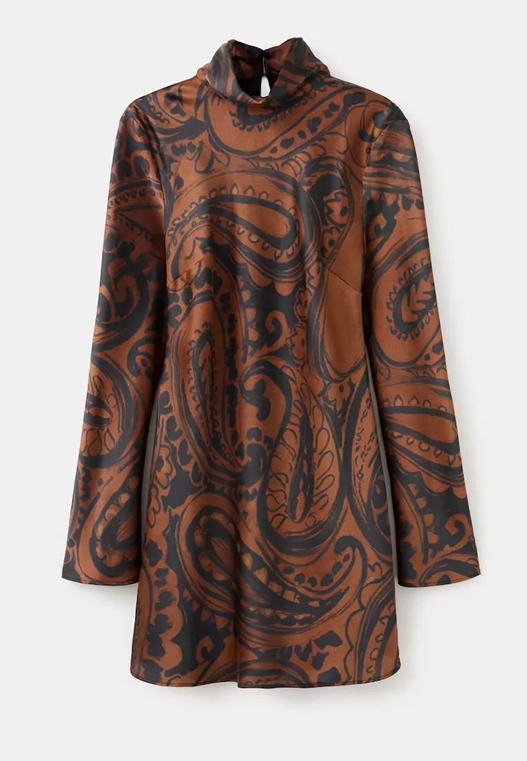 Paisley-Print Satin Dress