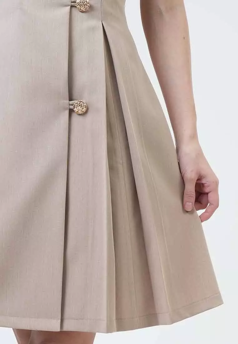 Marlowe Asymmetric Pleated Button-Front Dres