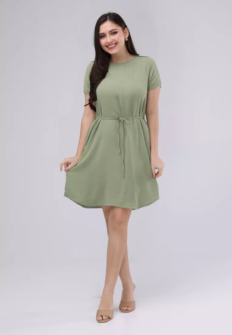 Linen Wrinkles Woven Short Sleeves Dress