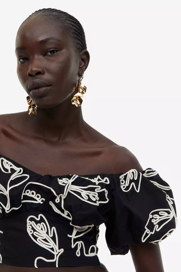 Embroidered off-the-shoulder top