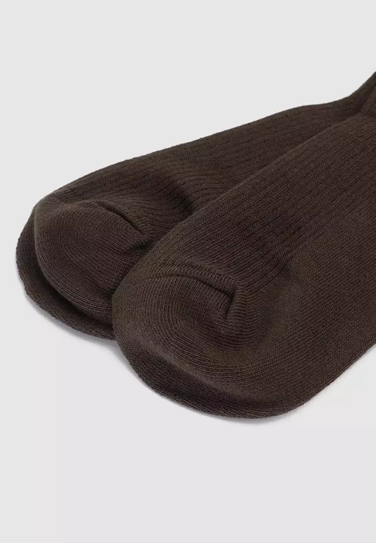 Plaid Ruffle Cuff Textured Knit Cotton Sock