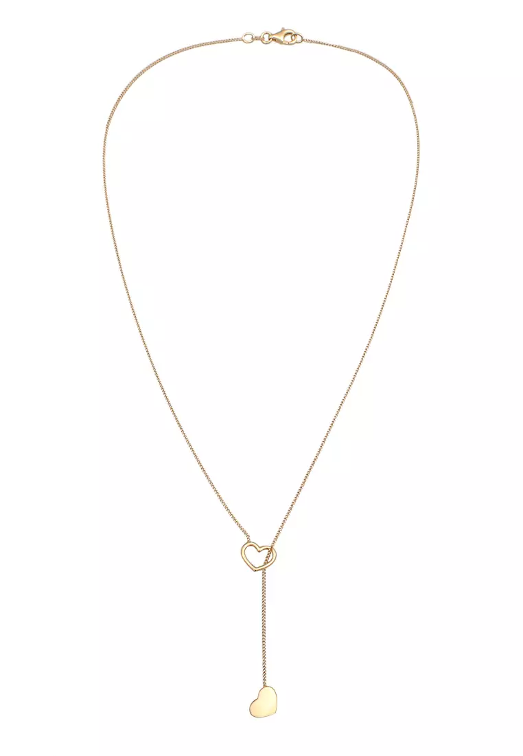 Kalung Perhiasan Perak 925 Wanita Y-Chain Heart Pendant Love Gold Plated