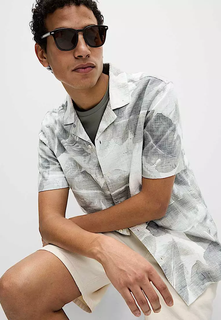 Cotton Rich Short Sleeve Cuban Collar Shirt