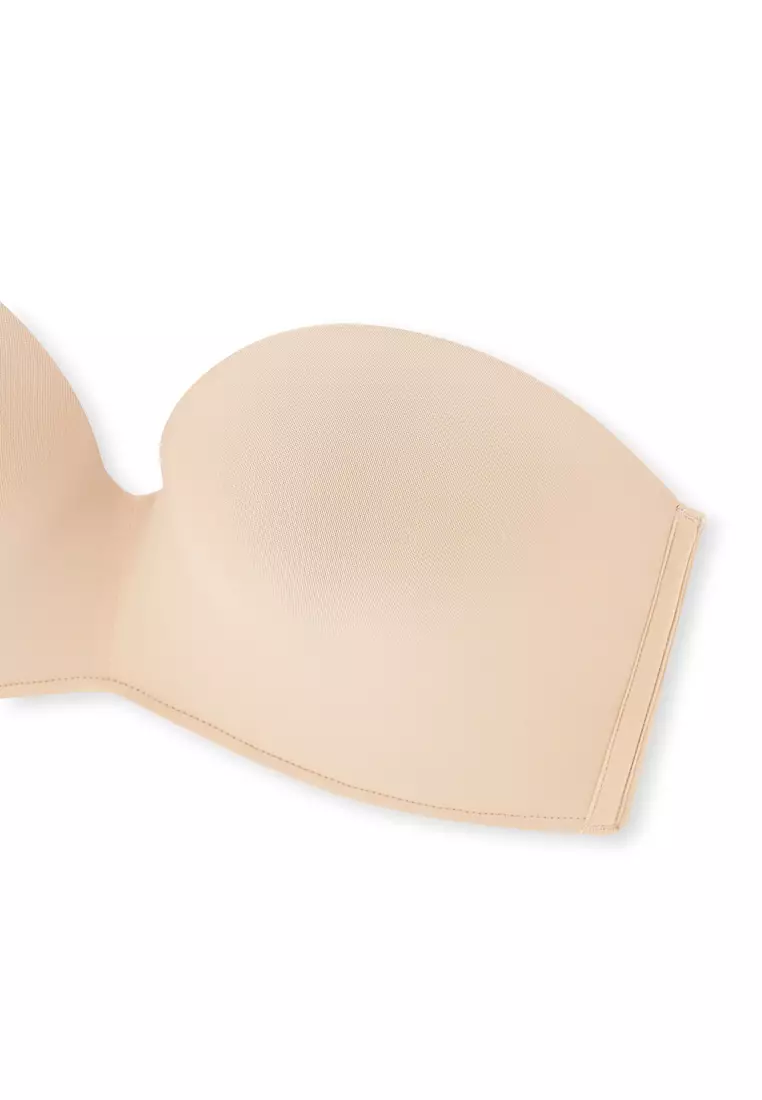 Beige Basic Padded Bra, Padded, Non-wired, Strapless Underwear for Women
