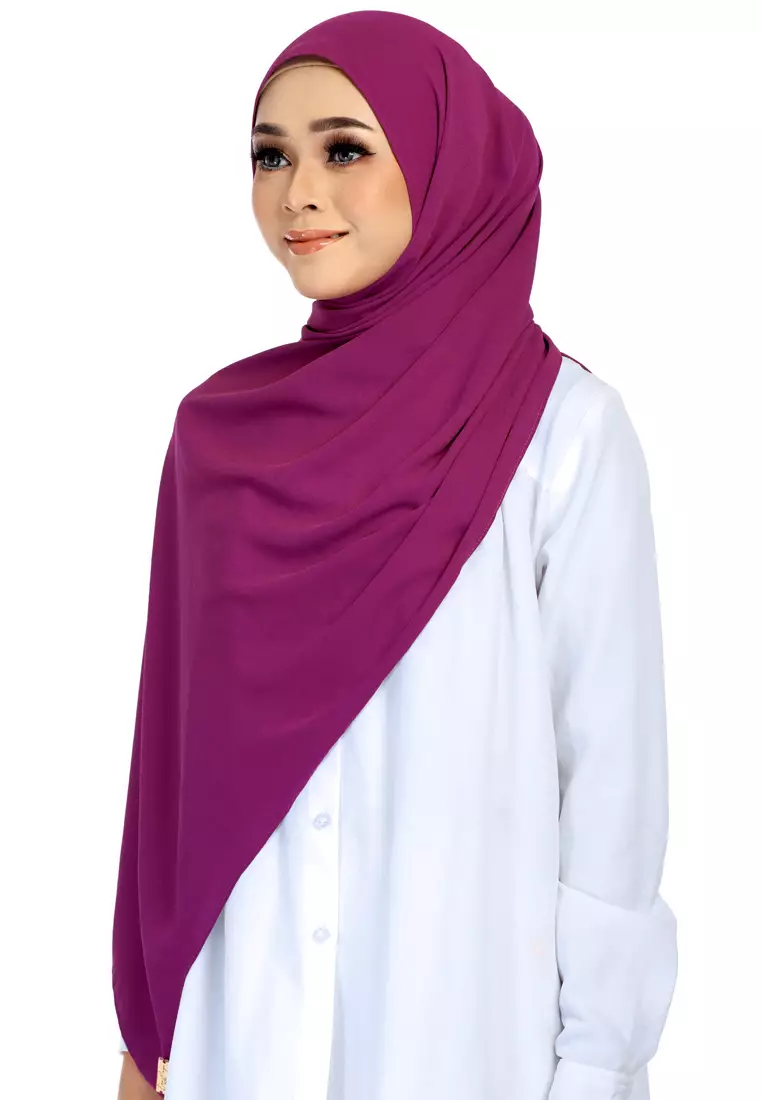 Rania Premium Heavy Chiffon Basic Wide Shawl in Plum Purple