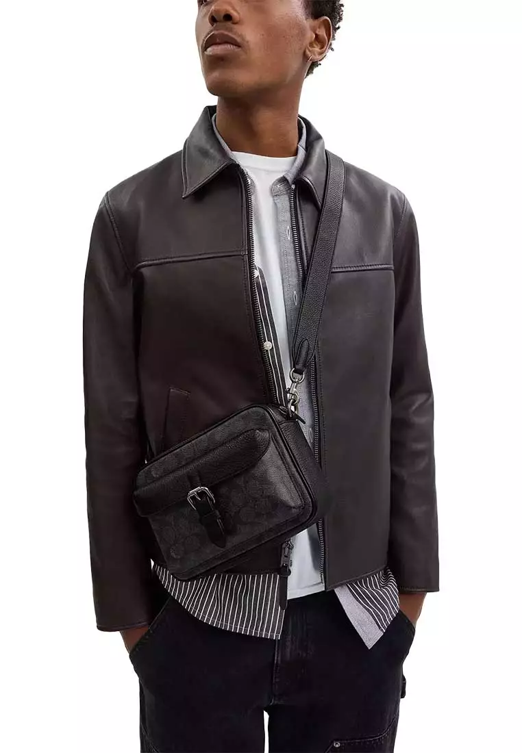 Buy COACH Warner Crossbody Bag In Signature Canvas Charcoal/Black