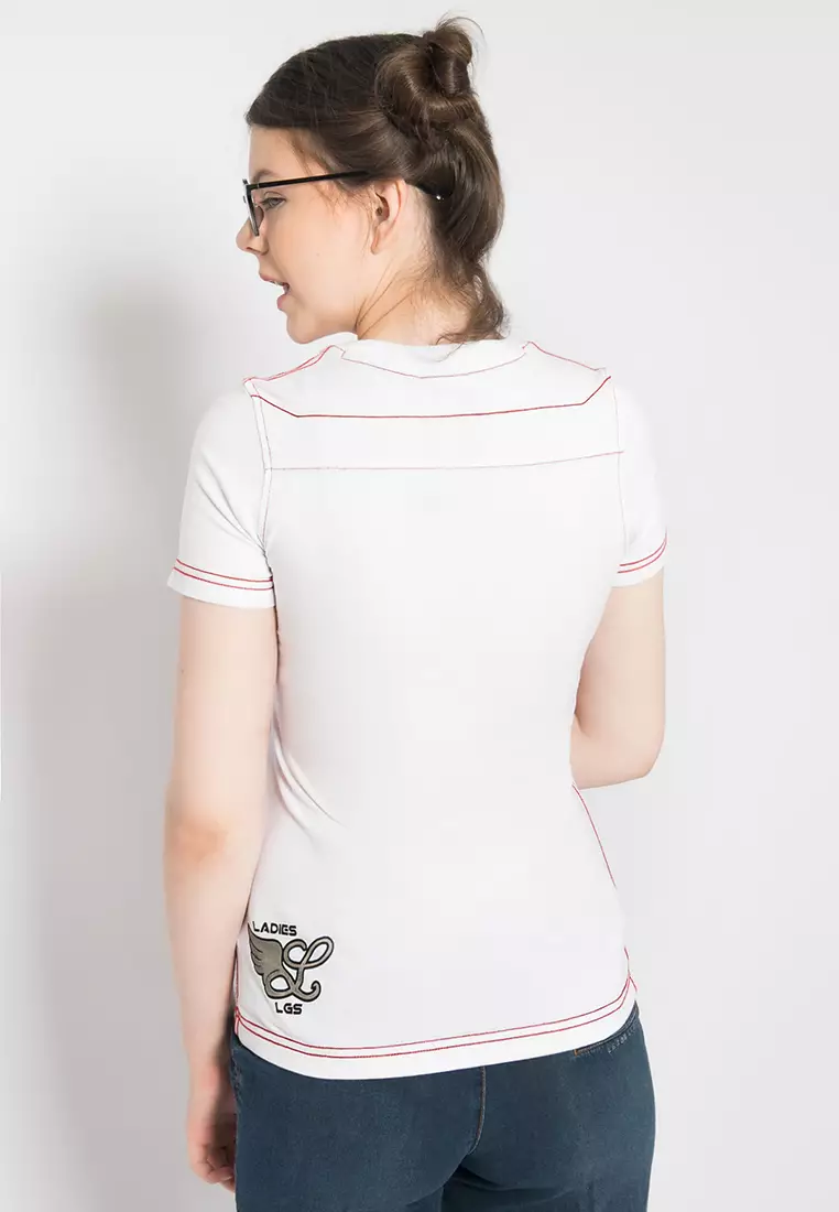 LGS - Kaos Casual Wanita - Lengan Pendek - Warna Putih Basic - Tulisan Sablon - LTS.555.K747M.019.C