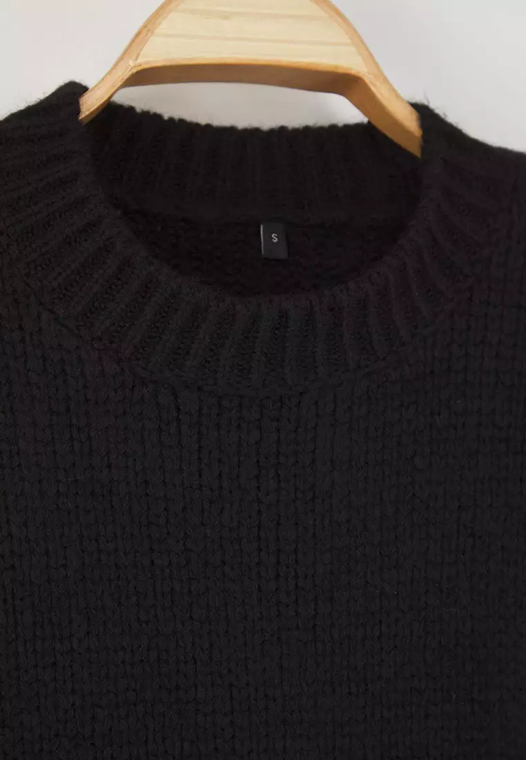Black Wide Fit Soft Textured Knitwear Sweater