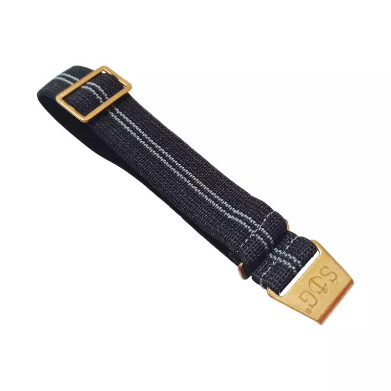 Tali / Strap Guy MN-BLK-GRY2-20C Black Nylon 2 Grey Stripe Gold Folding Clasp