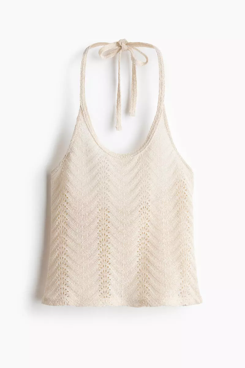 Pointelle-knit halterneck top