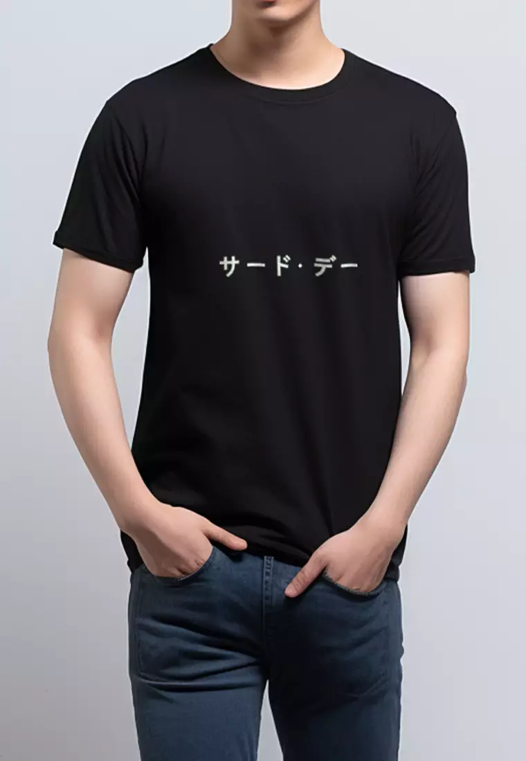 MTH40 Kaos Pria Simple Jepang Katakana belly t-shirt unisex black
