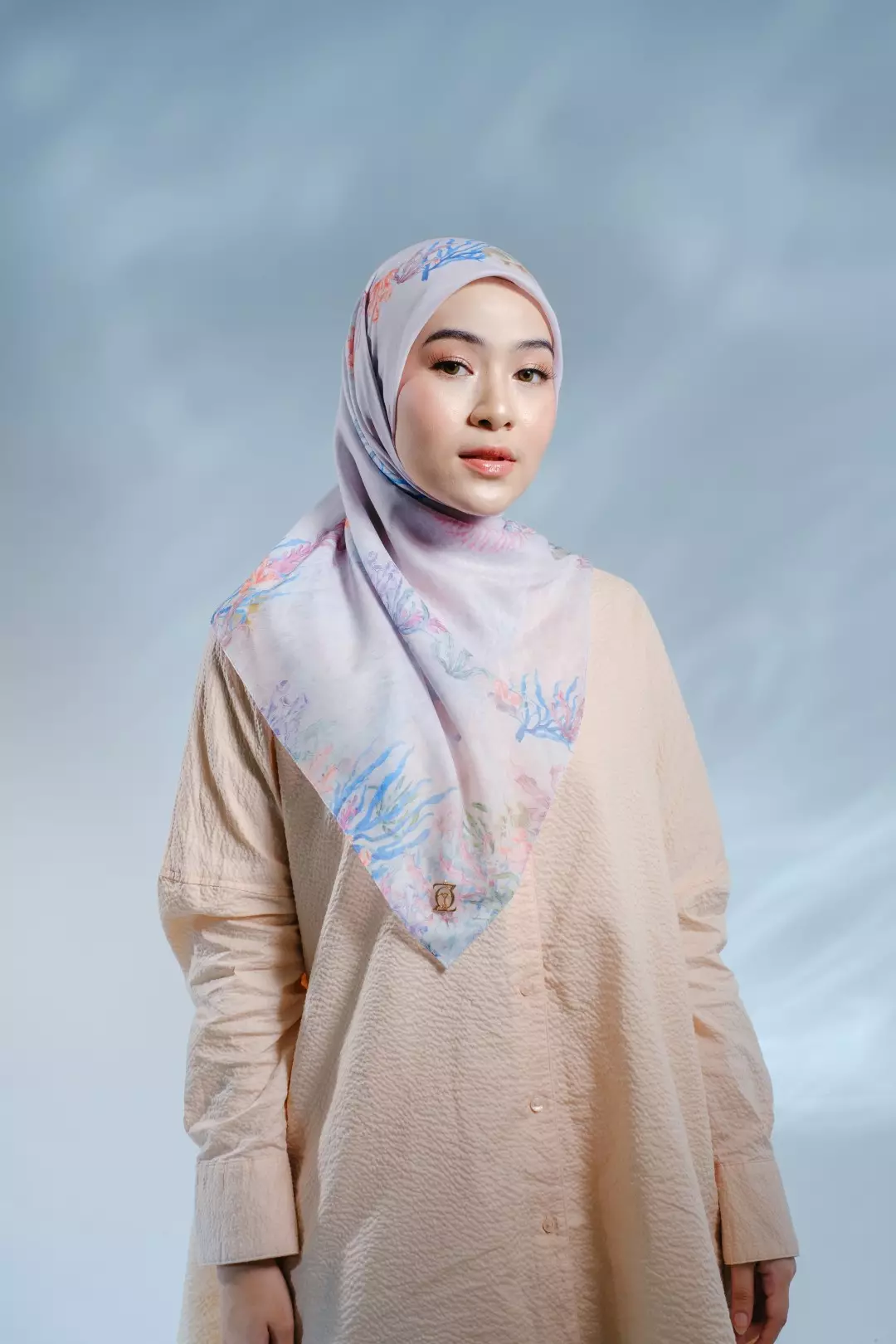 PELAGIA Scarf Baby Pink - Kerudung Hijab Segiempat Motif With BOX - Bahan Nesla - Ukuran 115x115