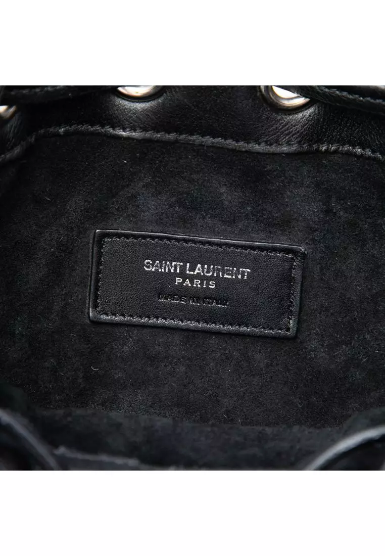Pre-Loved Saint Laurent Small Studded Calfskin Emmanuelle Fringe Bucket Bag