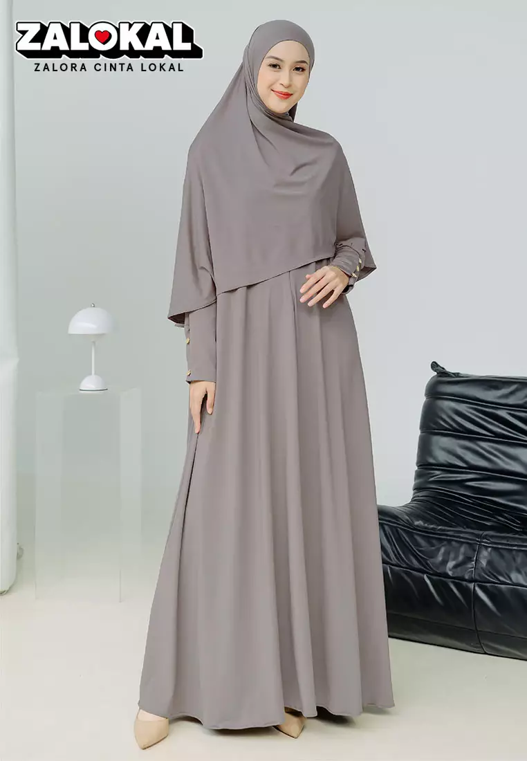 Hafisa Abaya Set Grey Cream