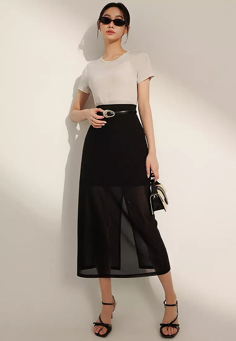 2 Layers Slimming Effect Midi Skirt