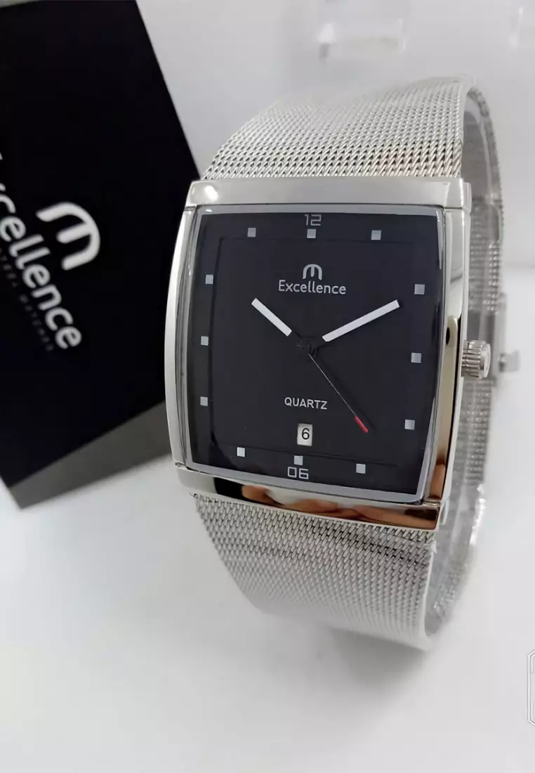 Excellence - Jam Tangan Fashion Pria - Silver Black - Stainless Steel - 8105M