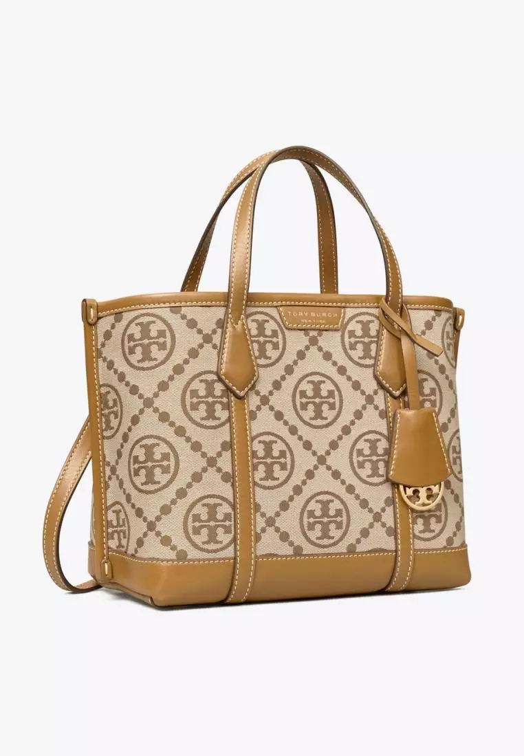 Tory Burch Perry T Monogram Small Triple-Compartment Tote Hazel