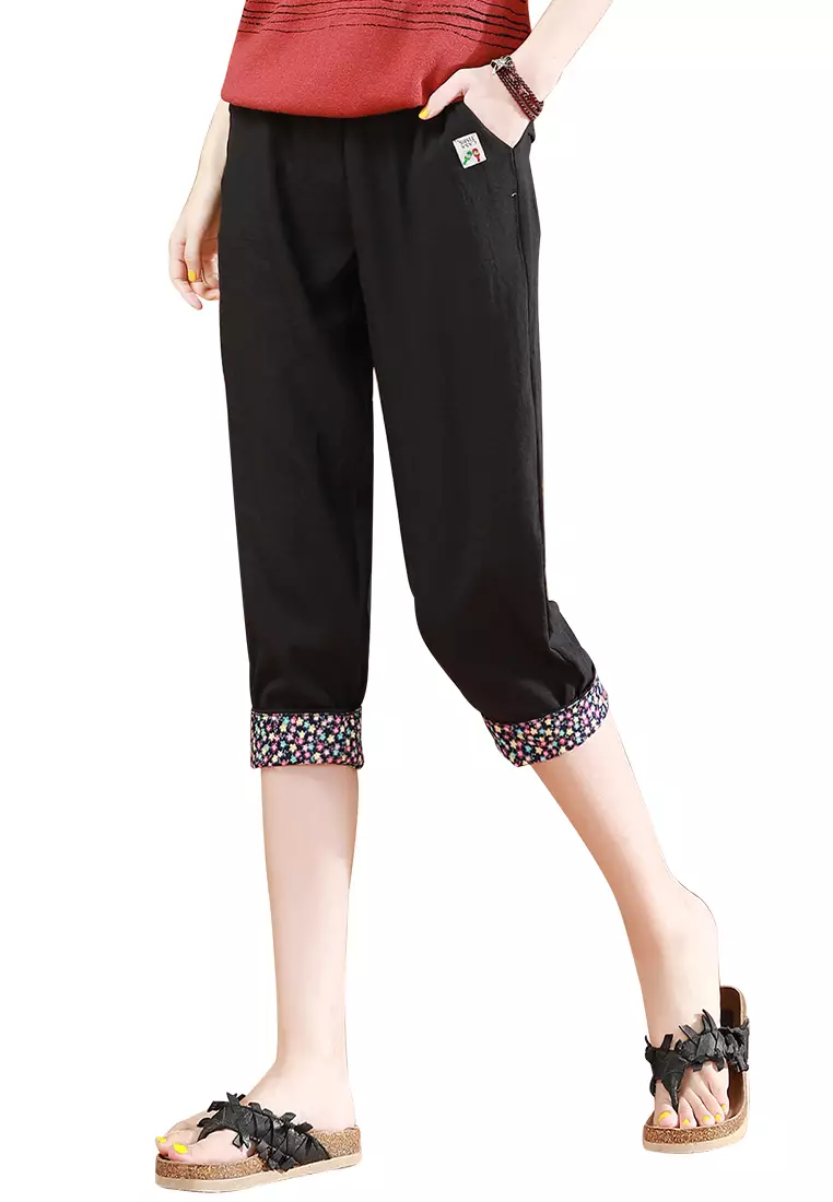 Buy A-IN GIRLS Elasticated Loose Cropped Pants in black 2024 Online