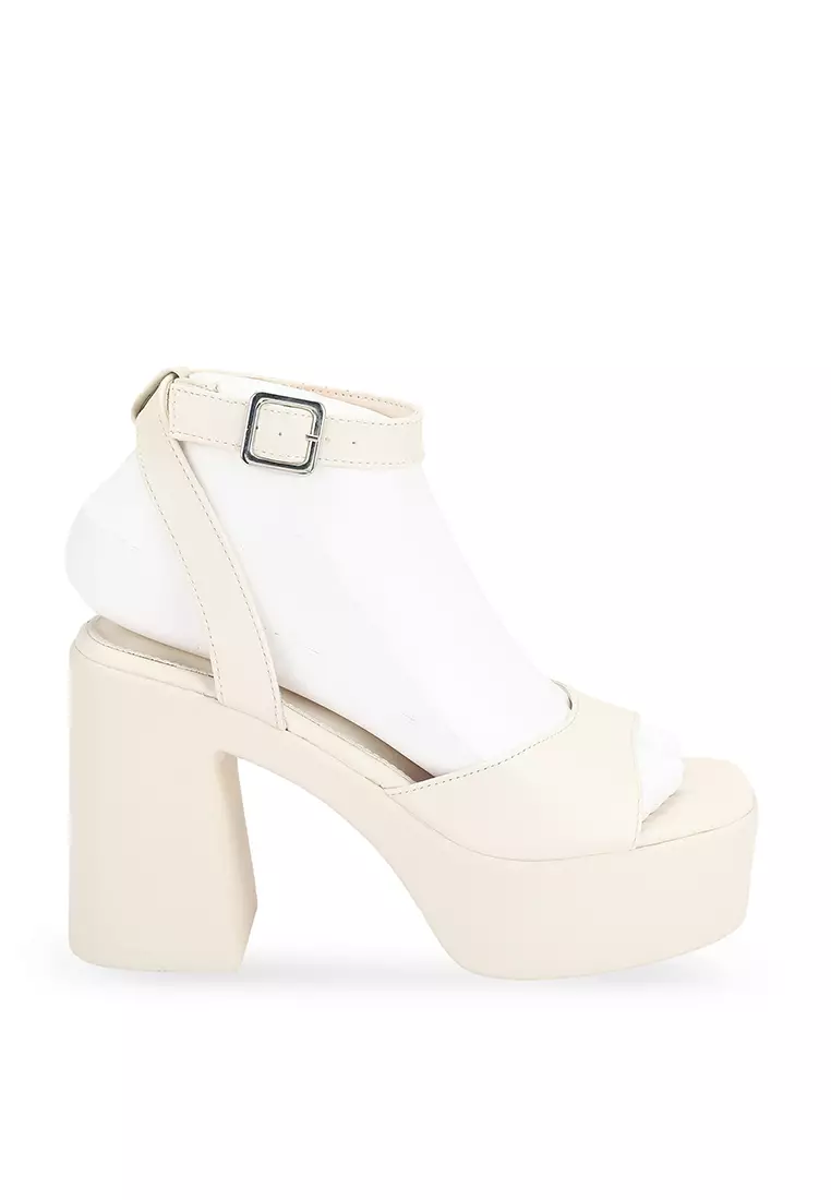 White chunky platform clearance heels