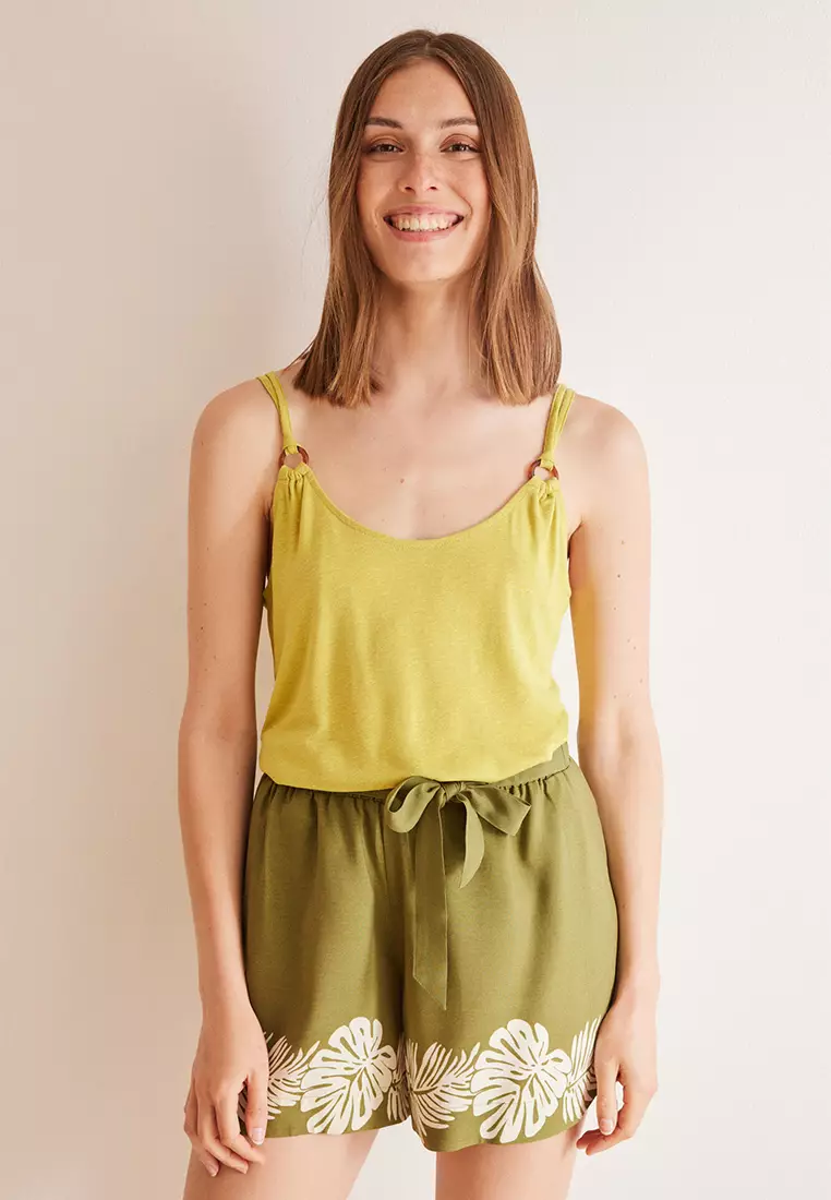 Green Linen Vest Top