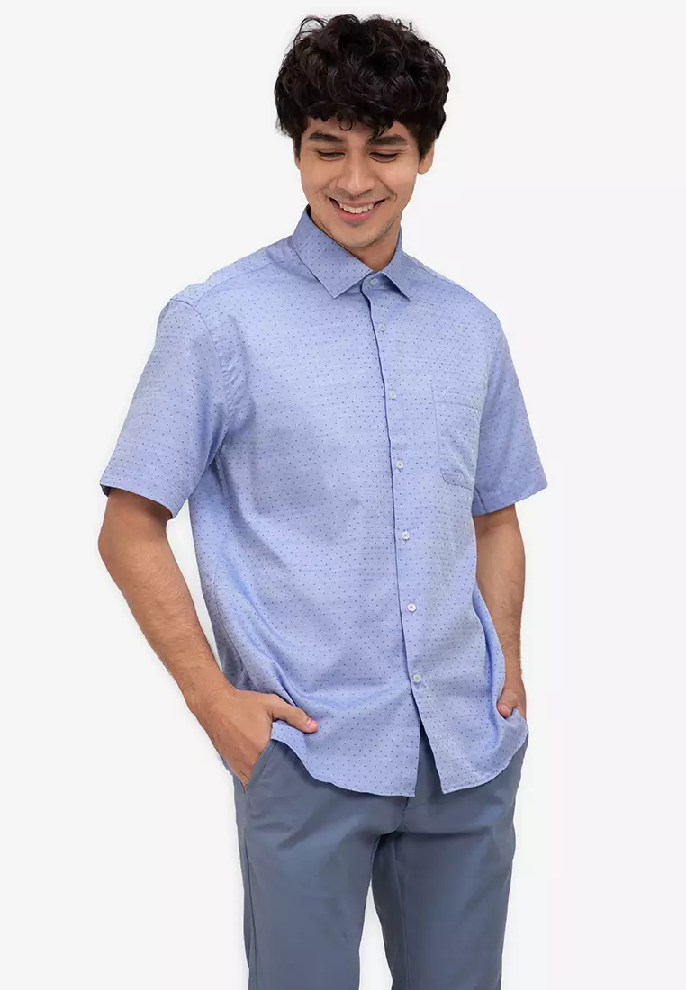 Basic Button Down Striped Short Sleeve Dress Shirt