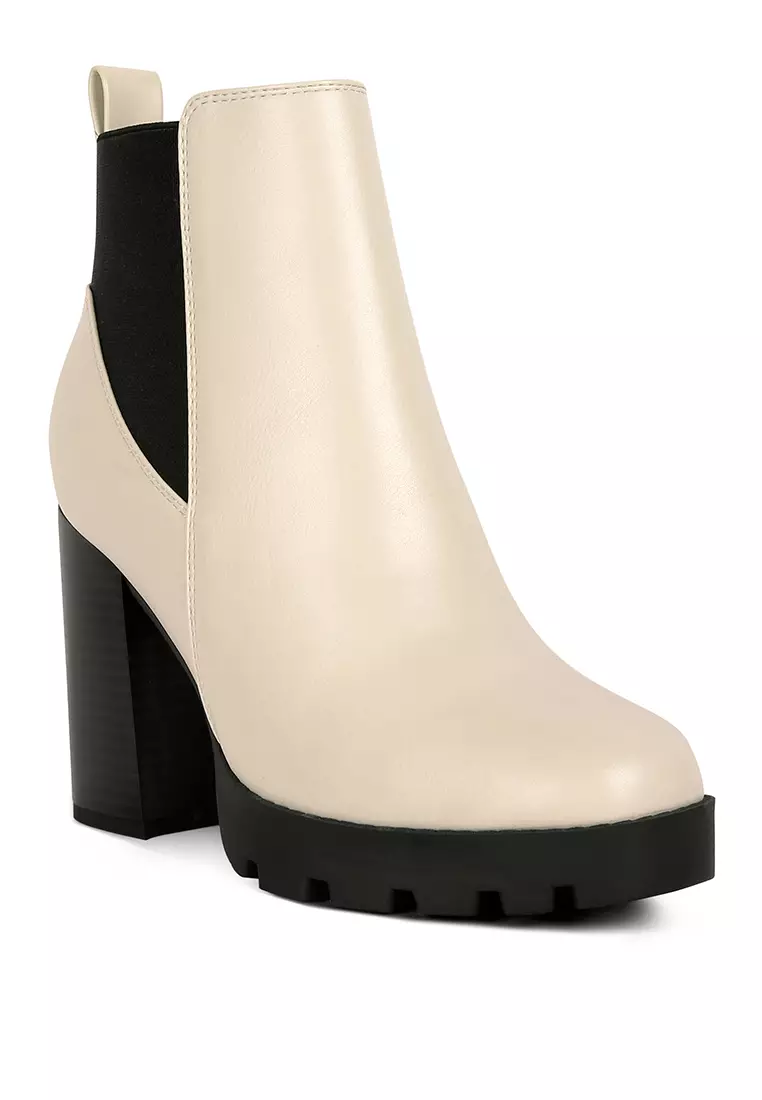 Beige Block Heeled Chelsea Boot