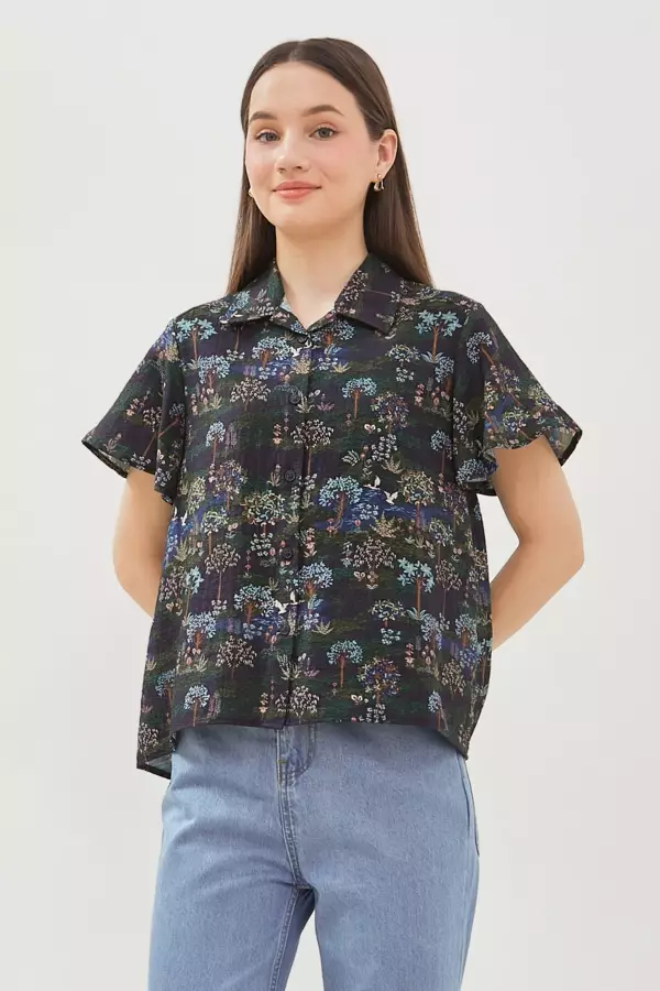 MINIMAL - Azuka Blus Motif Floral - Navy Colour Navy