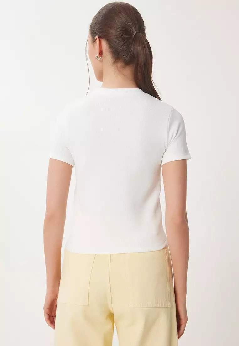 Beaded Bow Detailed Knitted T-Shirt