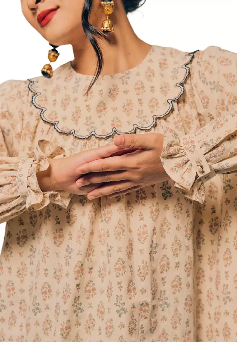 UMMA Kasturi Mini Kurung Bakawali Raya 2024 in Cream/Blue