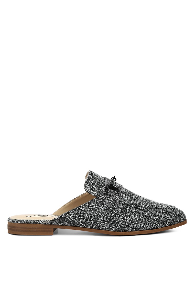 Black Horsebit Embellished Mules