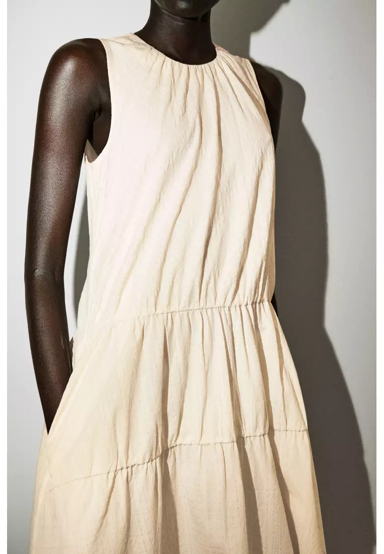 GATHERED TIERED COTTON MAXI DRESS