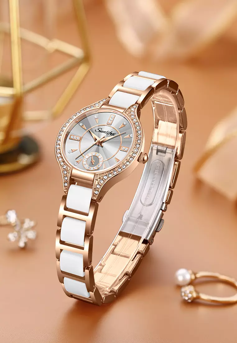 Jam Tangan Wanita Besi Rantai Analog Terbaru 8010 Mode Jam Tangan Cewek white