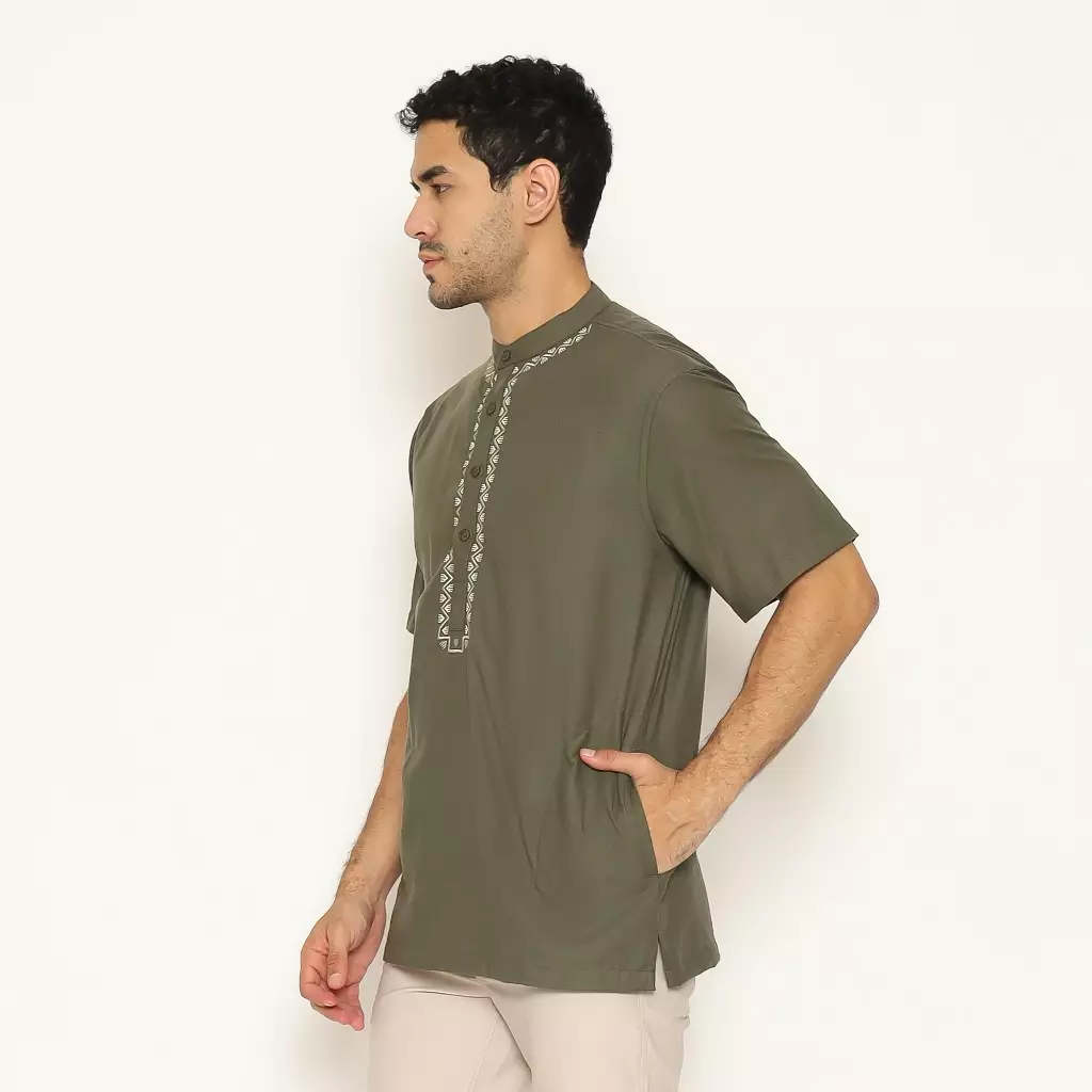 AMK Baju Koko Pria Lengan Pendek Bordir KK RAYYANKA S/S Dark Olive