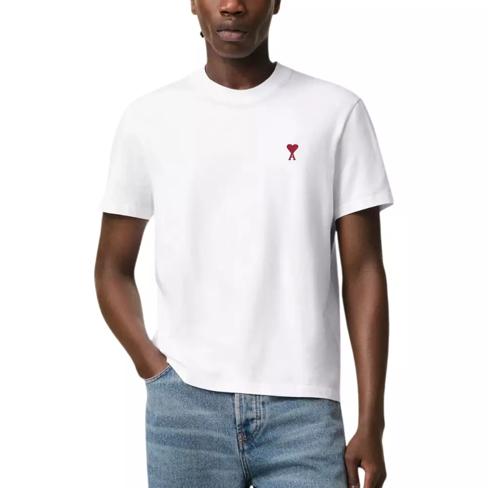 Red Ami De Coeur Organic Cotton Jersey Classic Fit T-Shirt White