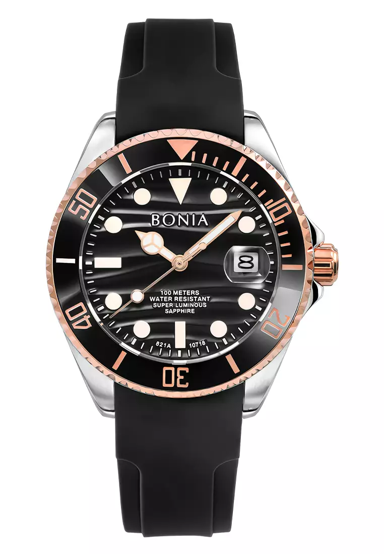 Bonia Sapphire Glass Automatic Limited Edition - Silver Rosegold - All Stainless Steel - BNB10718-1636LE