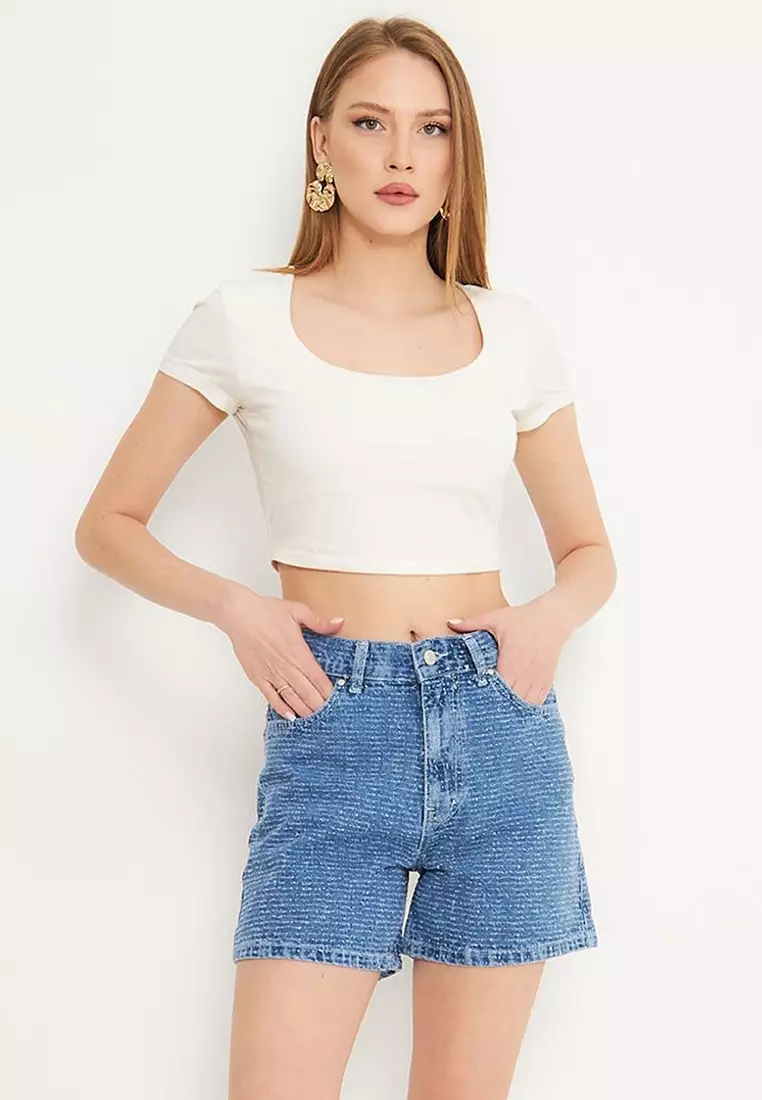 Blue High Waist City Boy Denim Shorts Twoss25Sr00144