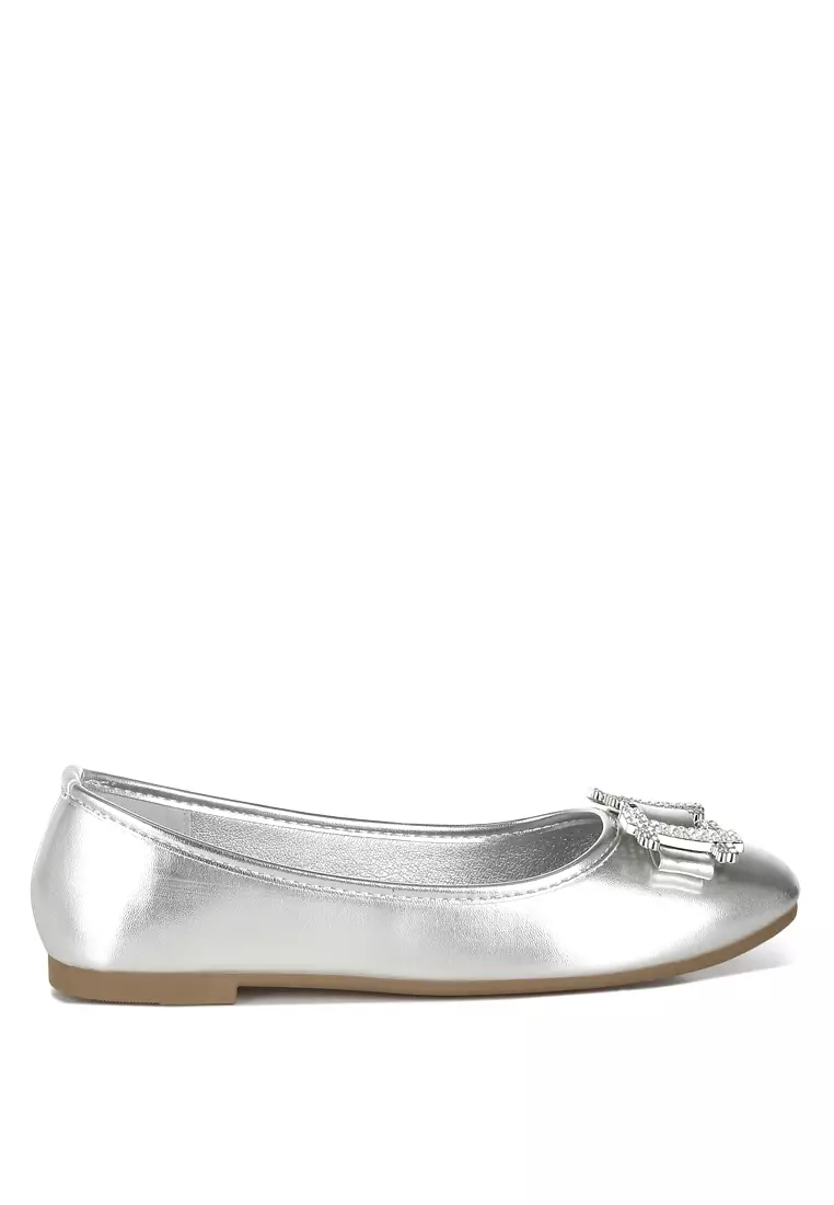 Discount on London Rag  shoes - SKU: Rhinestone Buckle Metallic Ballerinas in Silver