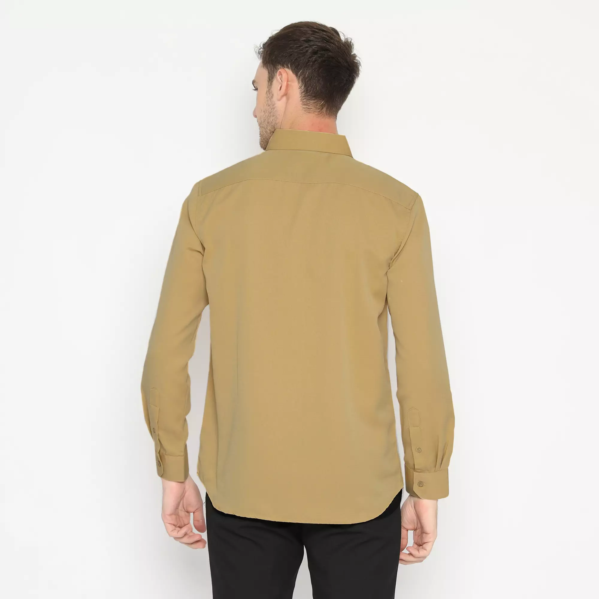 Platini Baju Kemeja Pria Lengan Panjang Polos Polinosic Kuning Gading 66113