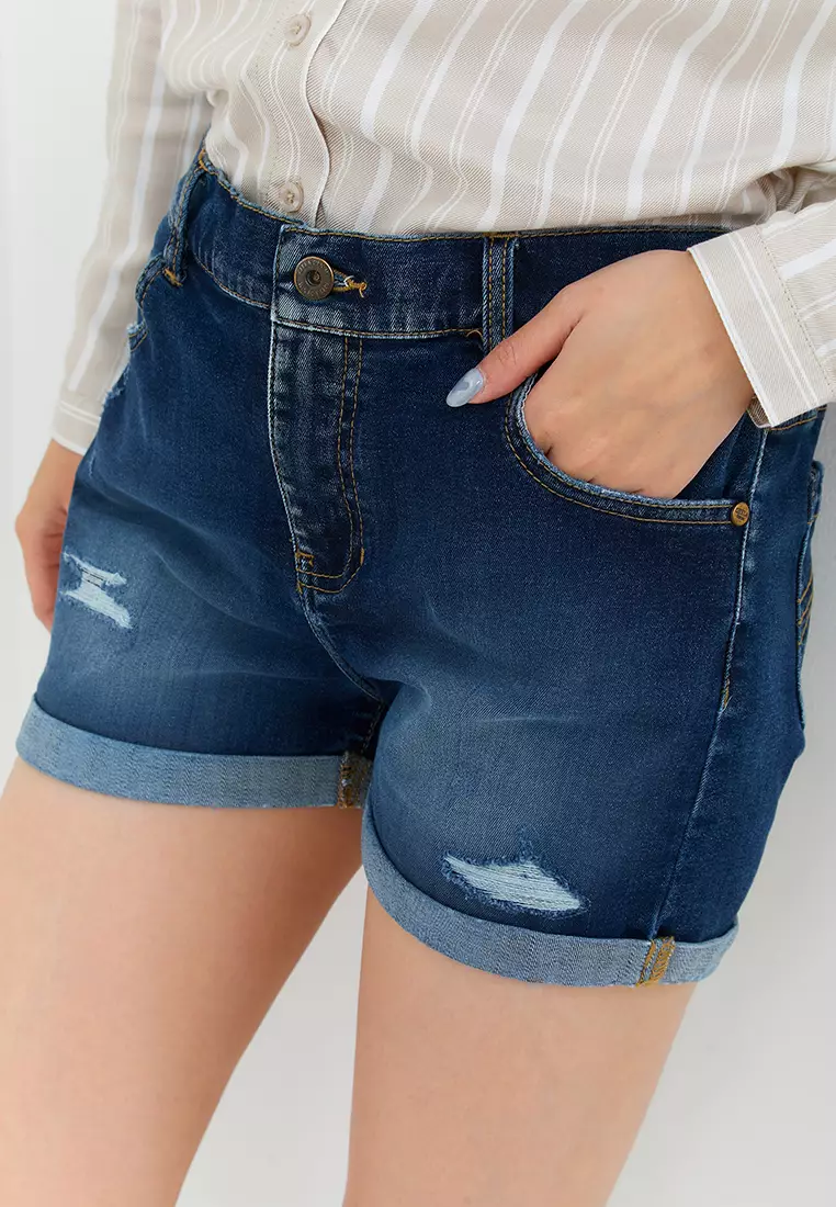 Short Jeans Folded Destroy Dark Blue (G.3512)