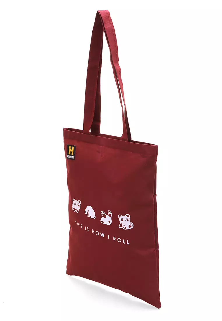 Hamilton Totebag Pria Wanita Motif Panda Large Compartment Material Dinir ORIGINAL - Maroon