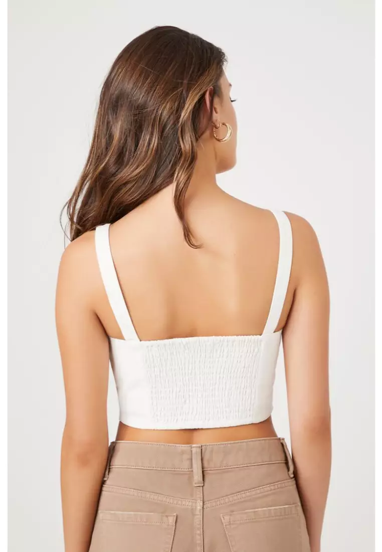 Forever 21 Women's Long-Sleeve Bustier Crop Top in White Large