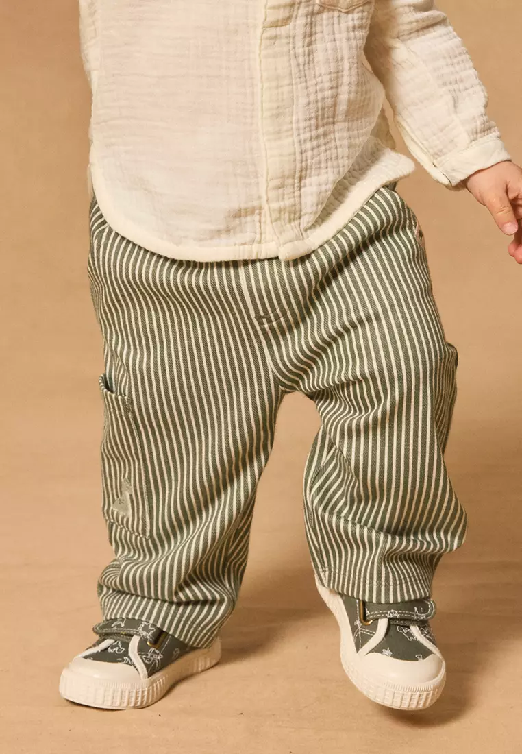 Khaki And White Stripe Twill Pants
