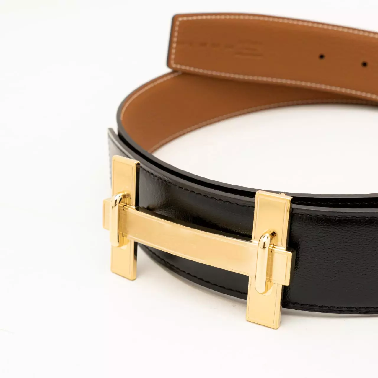 H Jumping Brushed Permabrass Buckle & Reversible Belt 38mm Togo Noir/Gold