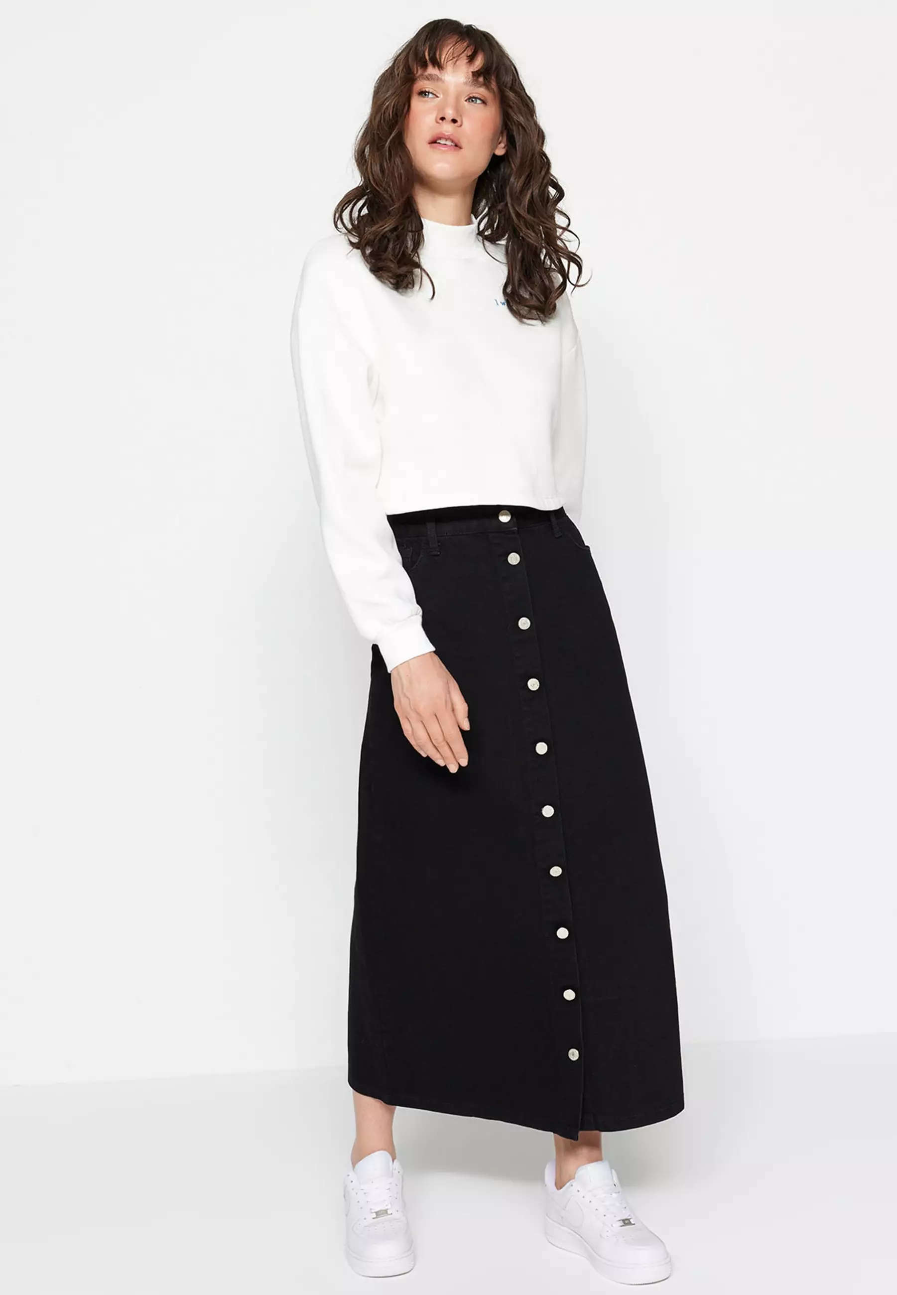 Denim Skirt with Button Closure