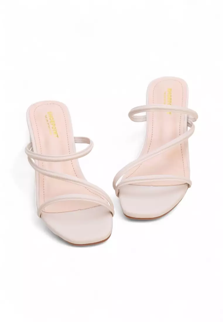 Comfy Strip Slip on 5cm Low Block Heels 02952 in Beige