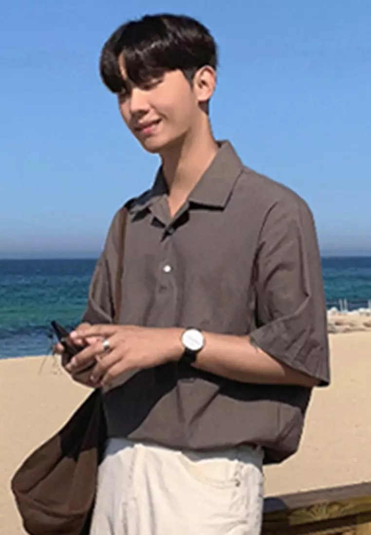 休閒薄款亞麻襯衫上衣 A22050342BW